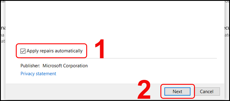 Thao t&aacute;c chọn Apply repairs automatically